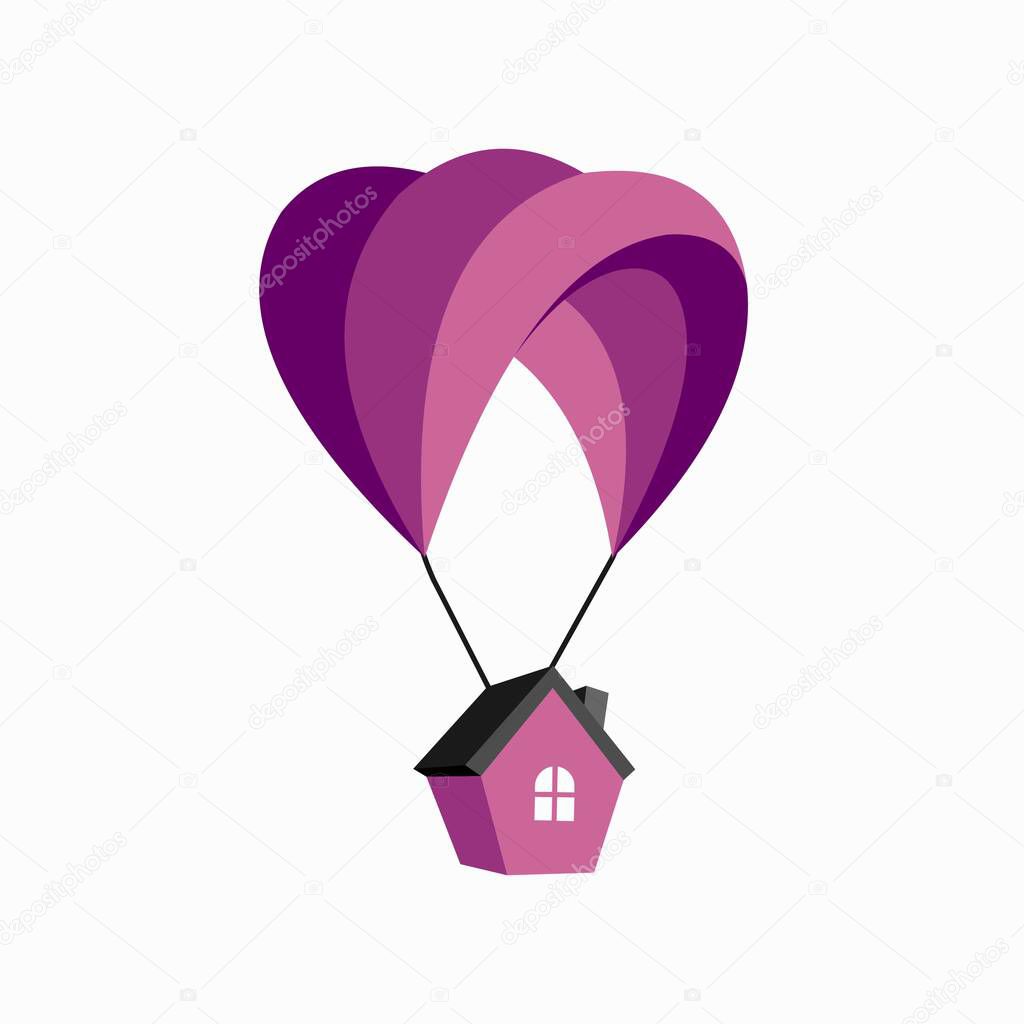 Parachute is carrying a house