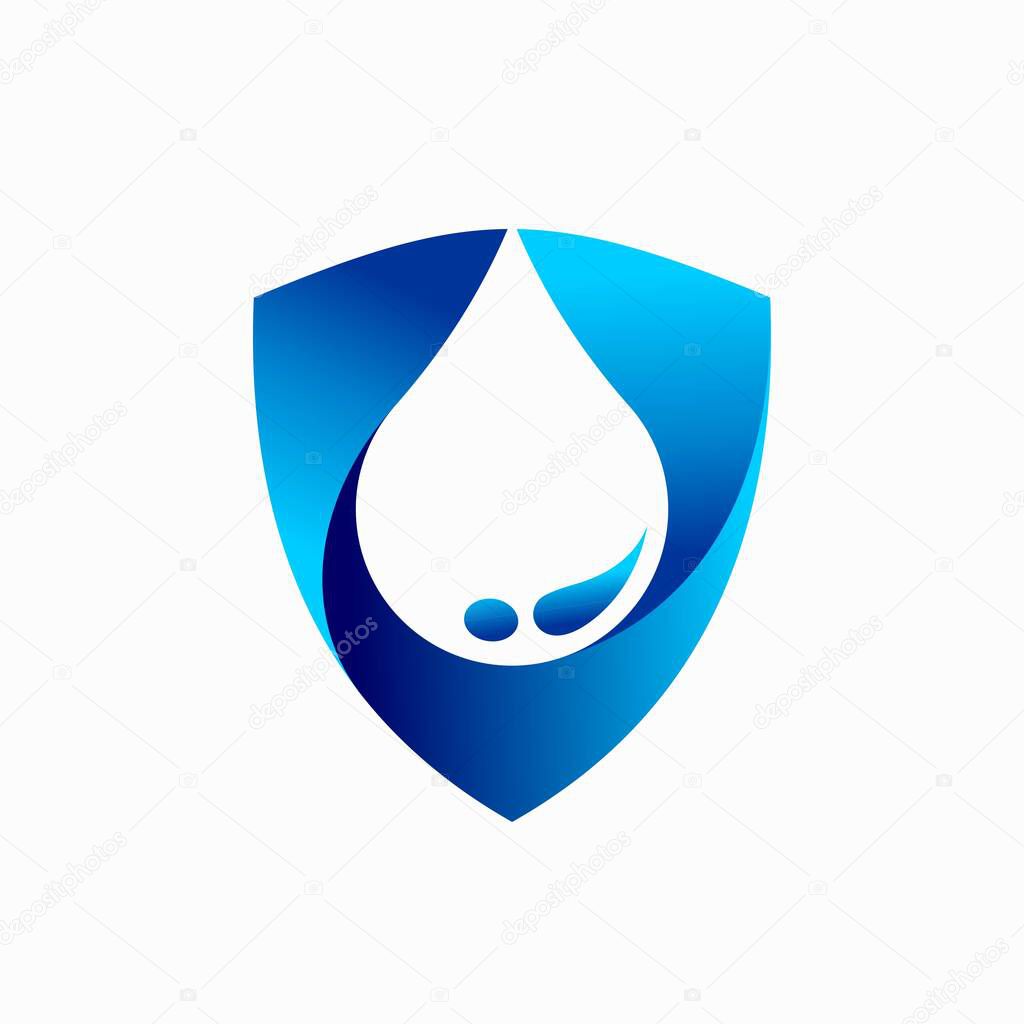 Shield logo accompanied drops of water