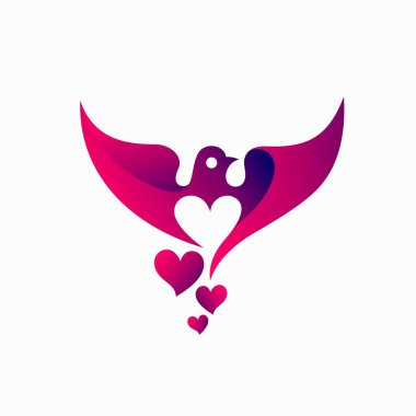 kalp kuş logosu, aşk kuşu vektörü