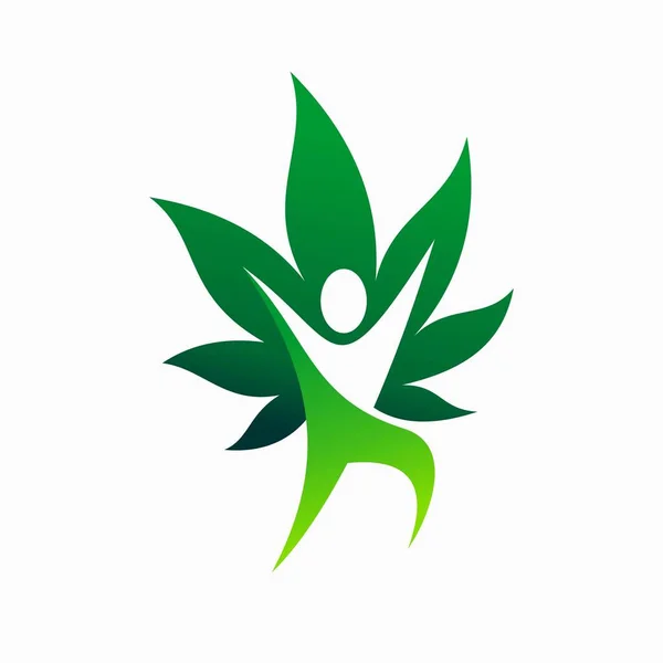 Disegno Del Logo Della Cannabis Vettore Persone Felici — Vettoriale Stock