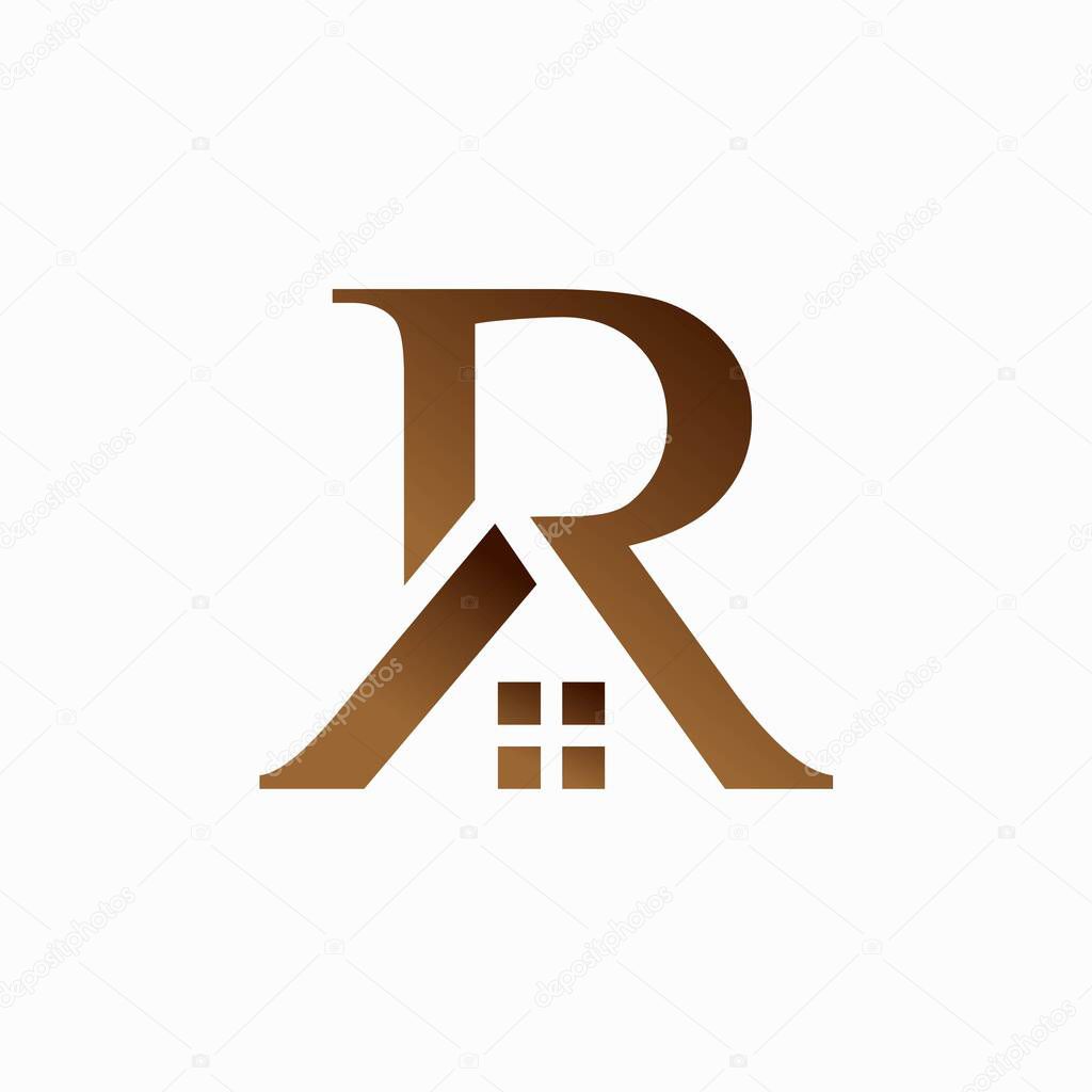 Cottage vector logo, letter R logo design