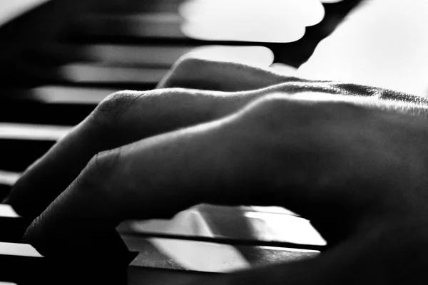 ピアノの手の演奏弦 ストック画像