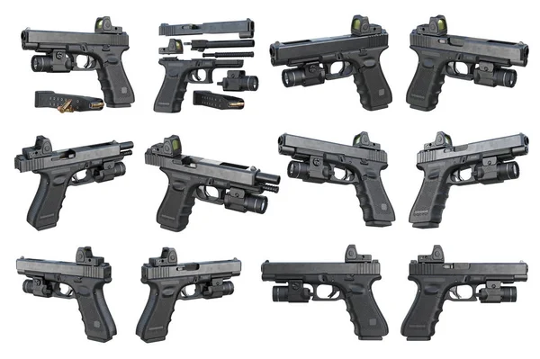 Ustaw broń broń czarny pistolet wojskowy — Zdjęcie stockowe