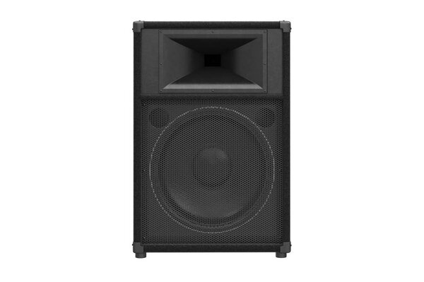 Speaker audio loud music for rock and disco, front view. 3D rendering