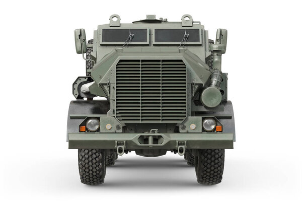 Грузовик военный зеленый, вид спереди
