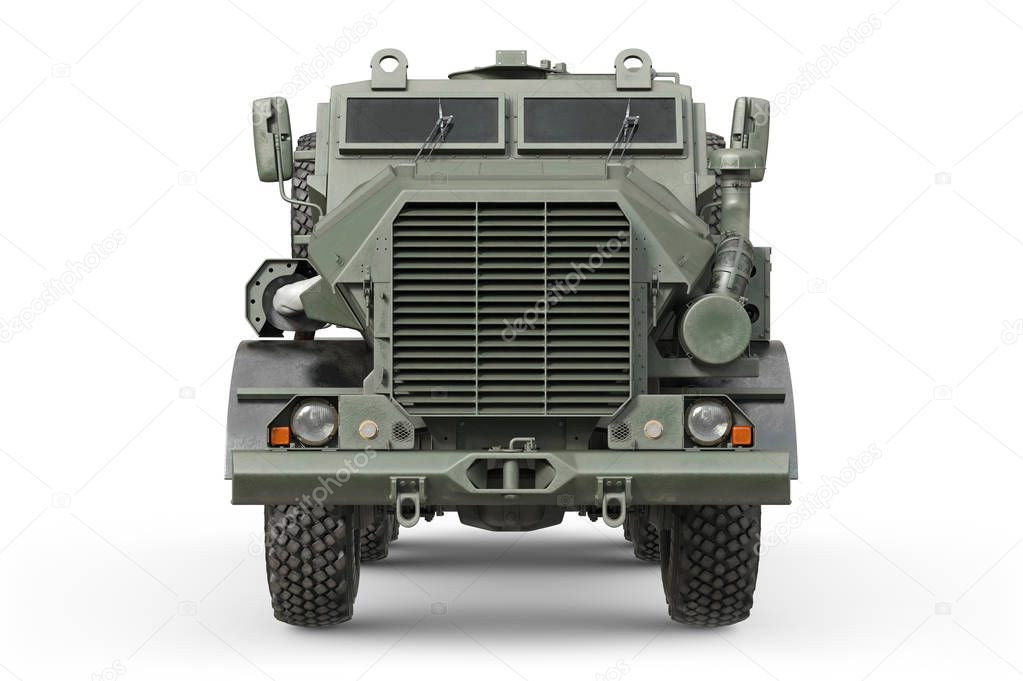 Truck military green car, front view