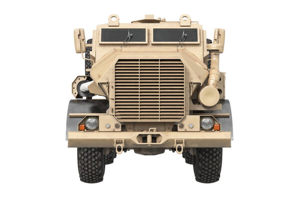 Грузовик военный бежевый, вид спереди
