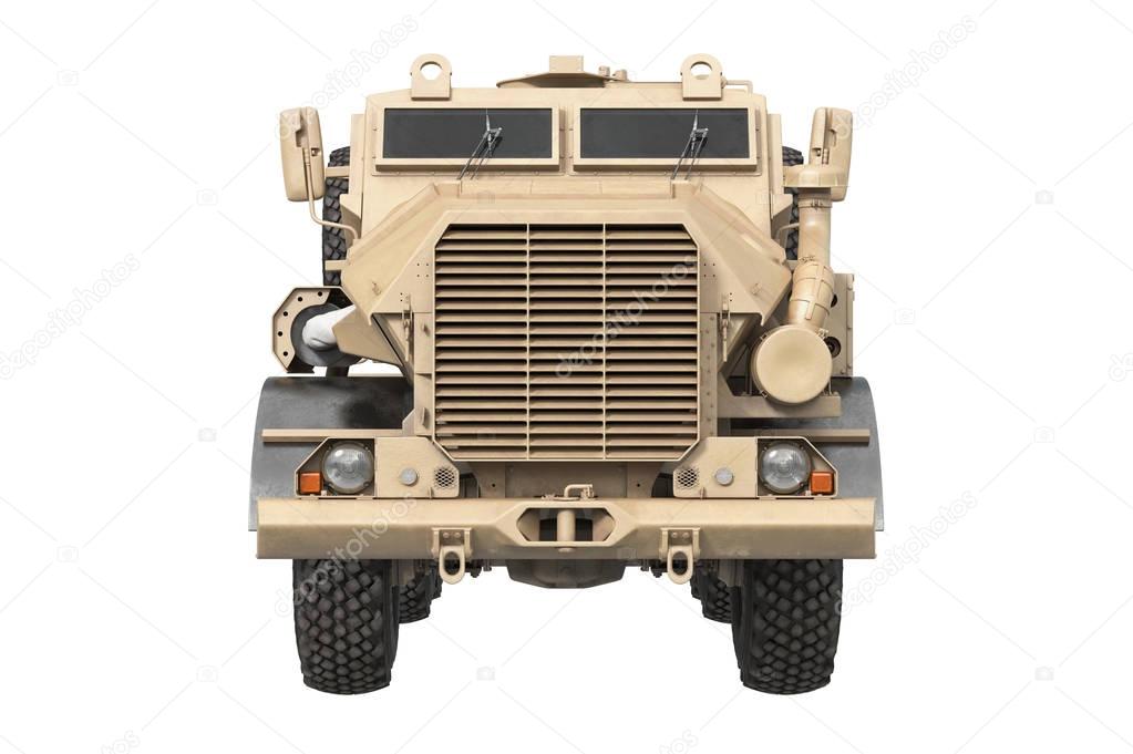 Truck military beige car, front view