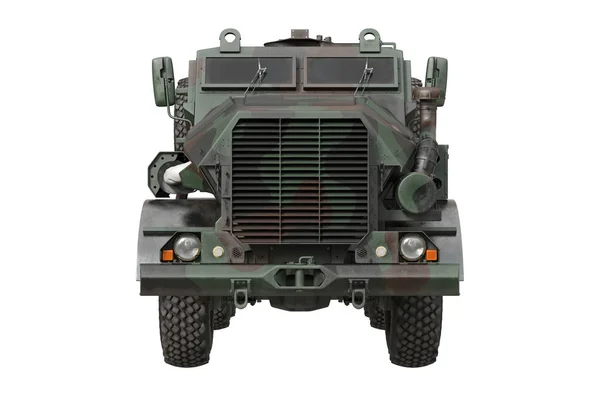 Truck military camouflaged car, front view — Stock Photo, Image