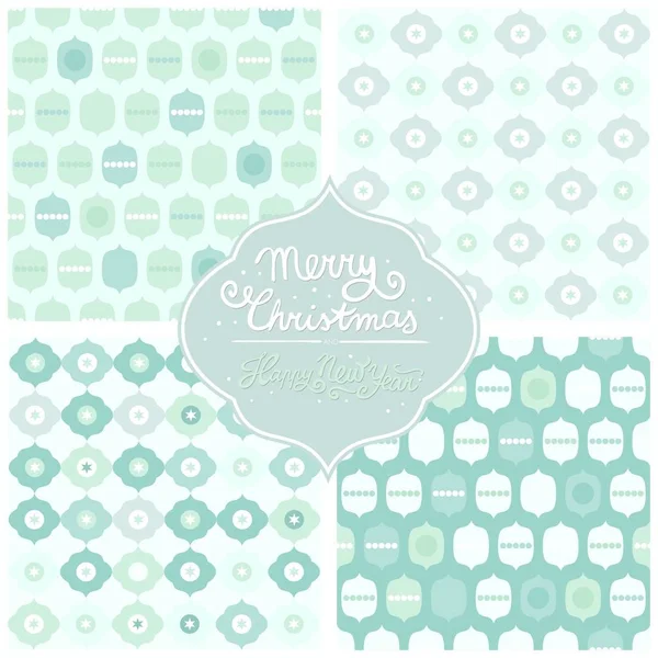 Witte mint turquoise blauw pastel kerst naadloze patroon ingesteld met retro frame en wensen in het Engels — Stockvector