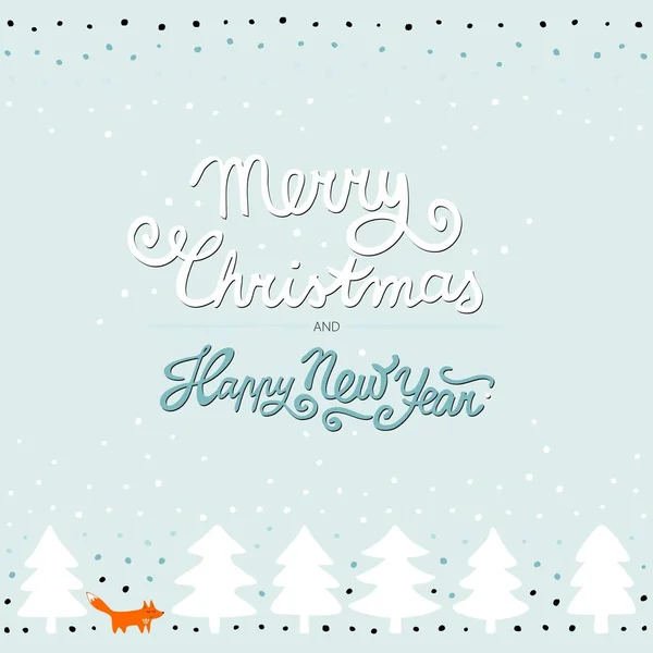森林野生生物動物漫画スタイル季節冬パステル クリスマス カード ポスター ミントの背景に英語で願いの狐します。 — ストックベクタ