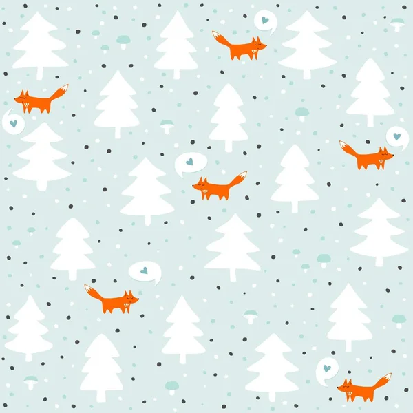 Foxes in love seasonal winter romantic love pattern on pastel mint background — Stock Vector