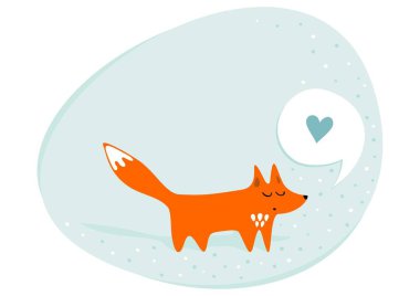 Kızıl Tilki aşk hayvanlar karikatür tarzı mevsimlik kış romantik aşk çizimde pastel nane arka plan üzerinde