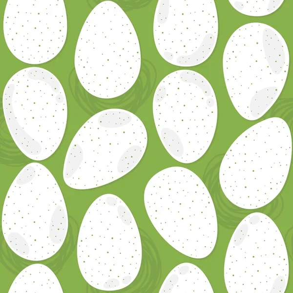 Messy white dotted eggs on green background — Stock Vector