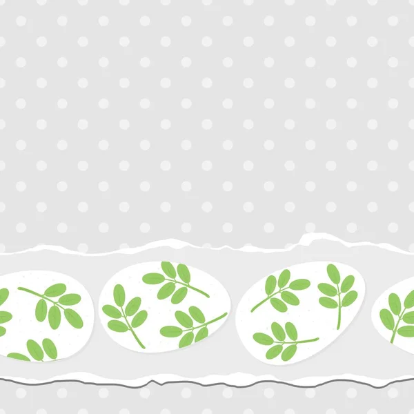 Rörig vita ägg med grönt blad motiv påsk sömlös vågrät kantlinje — Stock vektor