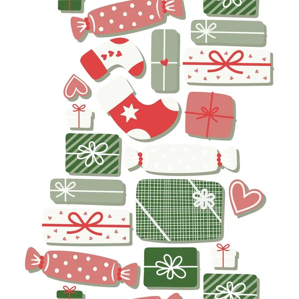 Christmas Socks Gifts Presents Winter Holiday New Year Decorated Boxes — Stock Vector