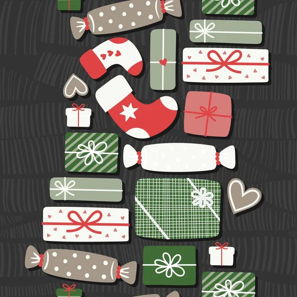 Χριστουγεννιάτικες Κάλτσες Δώρα Παρουσιάζει Χειμερινές Διακοπές Νέο Έτος Διακοσμημένα Κουτιά — Διανυσματικό Αρχείο