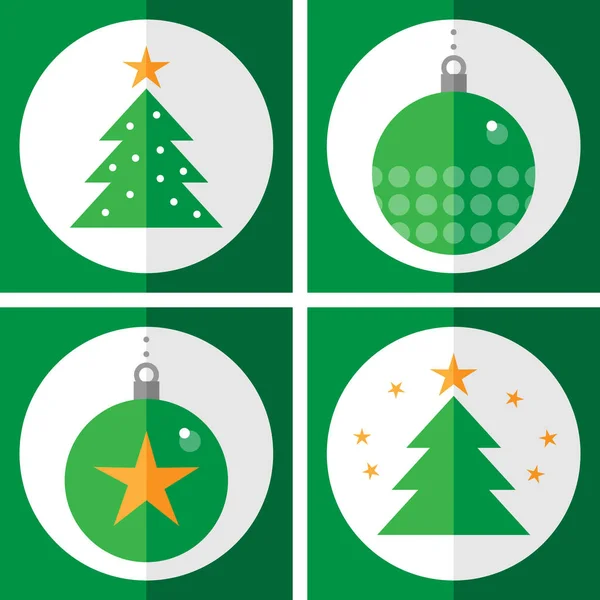 Groene Eenvoudige Kerstboom Versierd Winter Vakantie Platte Gift Card Set — Stockvector