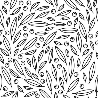 Kızıl ateş dikenli yapraklar Şükran Günü Yeni Yıl tatilleri mevsimlik dekoratif desensiz tek renkli siyah ve beyaz vektör çizimleri beyaz arka planda izole edilmiş.