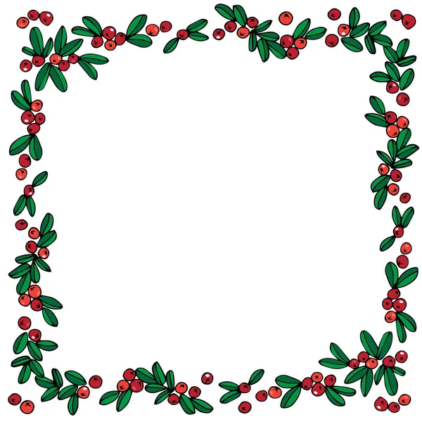 Leaves Berries Hand Drawn Decorative Colorful Square Frame Christmas Thanksgiving — ストックベクタ