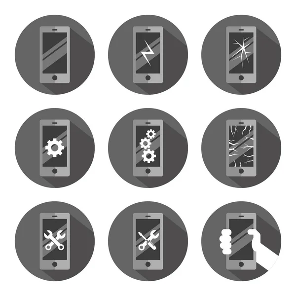 Symbol Znak Telefon Komórkowy Szary Monochromatyczne Płaski Wektor Okrągły Przycisk — Wektor stockowy