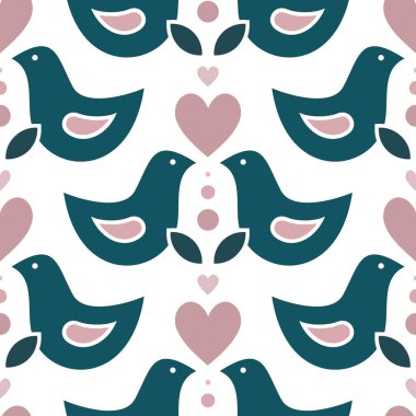 Aşıklar çizgi filmindeki kuşlar beyaz arka planda kusursuz desenler çiziyor.