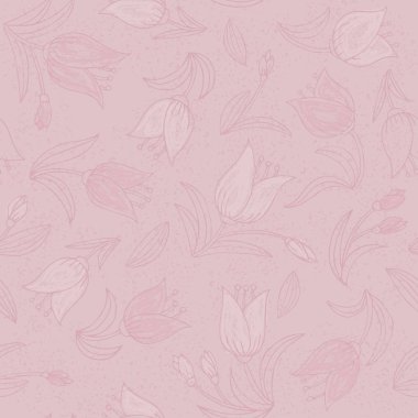 Romantik laleler el çizimi karalama monokrom grunge bahar botanik dikişsiz desen pembe desenli arka plan