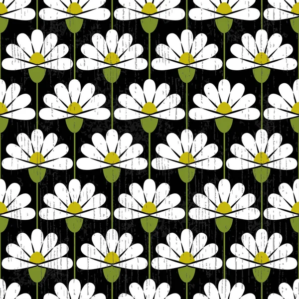 Retro Daisy Seamless Pattern Repeatable Vector Background Chamomile Flowers Dark — Stock Vector