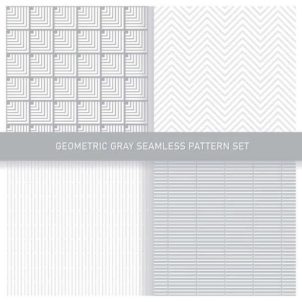 Vector Geometric Seamless Pattern Set Lines Chevron Gray White Elegant — Stock Vector