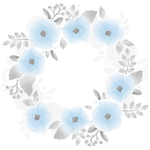 Modrý Abstraktní Akvarel Květiny Věnec Vektorové Ilustrace Izolované Bílém Pozadí — Stockový vektor