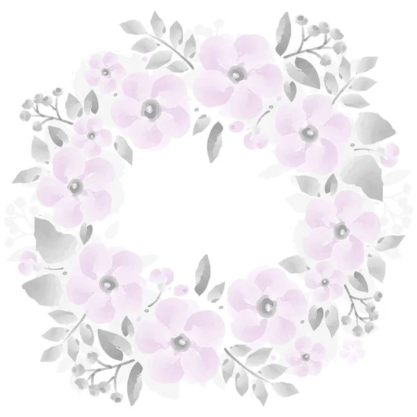 ピンクの抽象的な水彩花の花輪ベクトルイラストは白い背景に隔離されています 結婚式の文房具 赤ちゃんの発表 カードや招待状に最適な繊細なロマンチックな装飾 — ストックベクタ