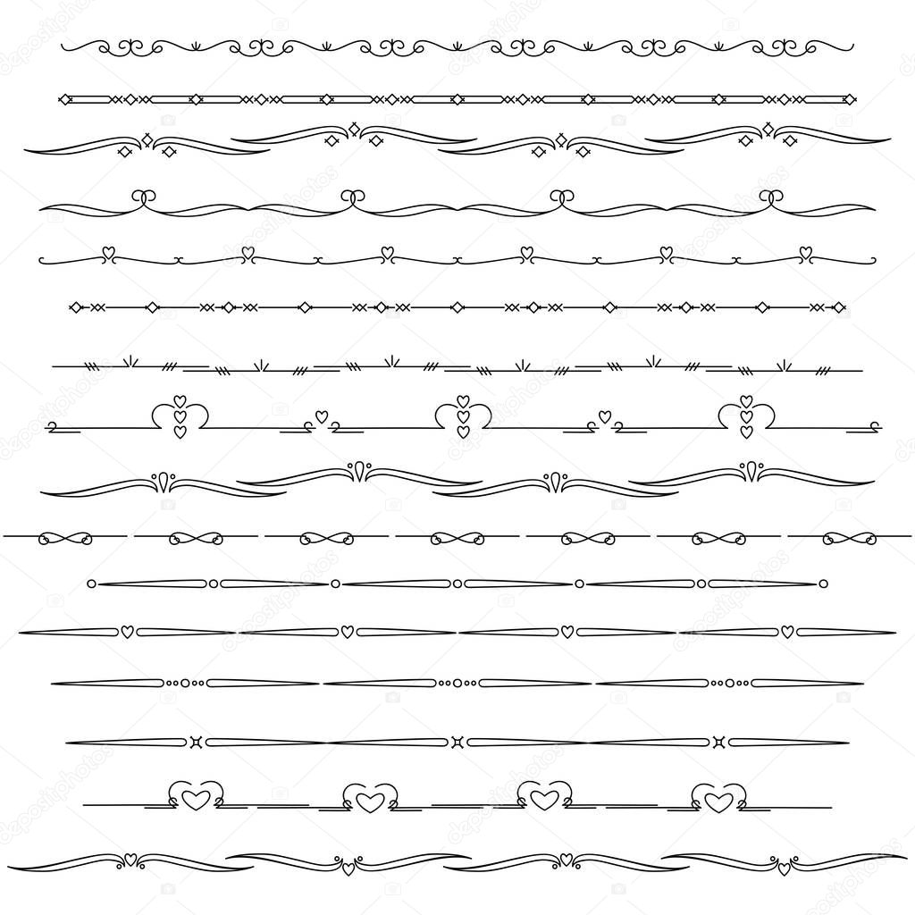 Text dividers. Vector typographic line divider set. Graphic text separators.