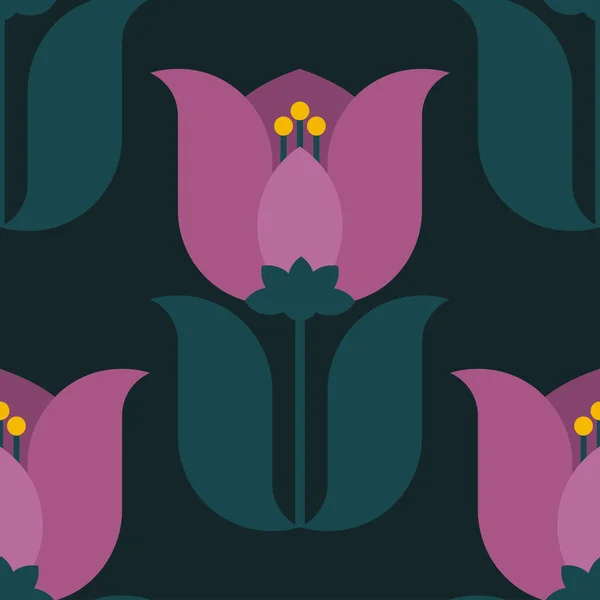 Rosa Retro Tulpen Reihen Frühling Sommer Frische Botanische Nahtlose Muster — Stockvektor