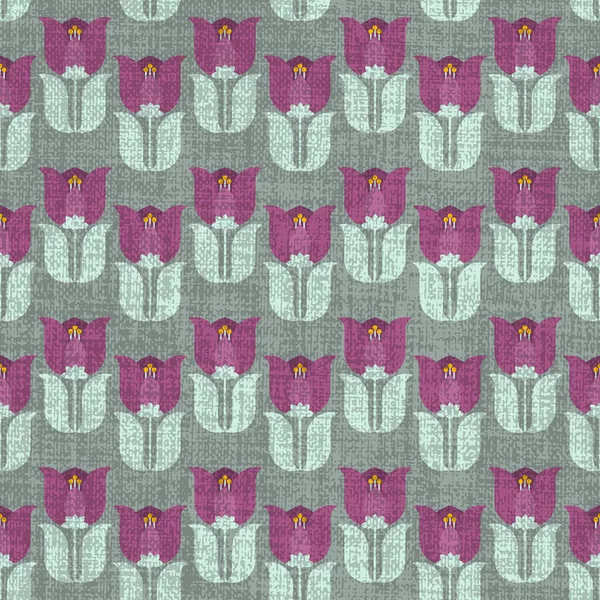 Růžové Retro Tulipány Jaro Léto Svěží Botanické Texturované Bezešvé Vzor — Stockový vektor