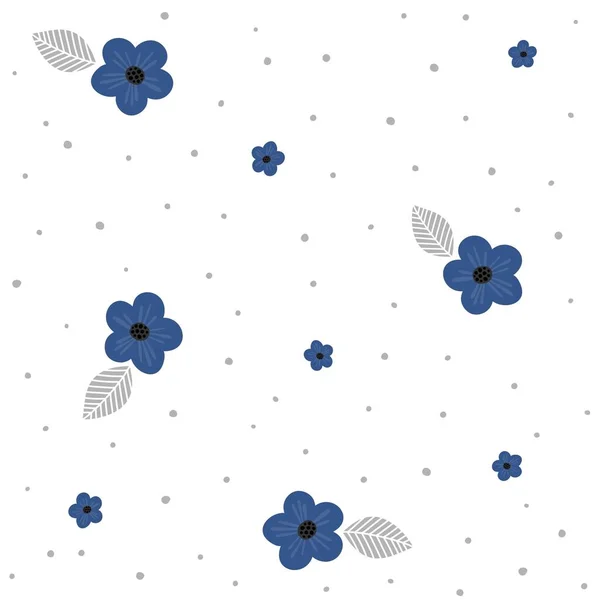 Blauw Kleine Bloemen Grijs Bladeren Lente Zomer Verse Botanische Textuur — Stockvector