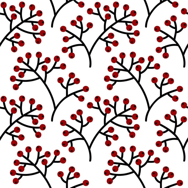 Canneberge Rowanberry Rangées Régulières Dessinées Main Automne Graphique Motif Botanique — Image vectorielle