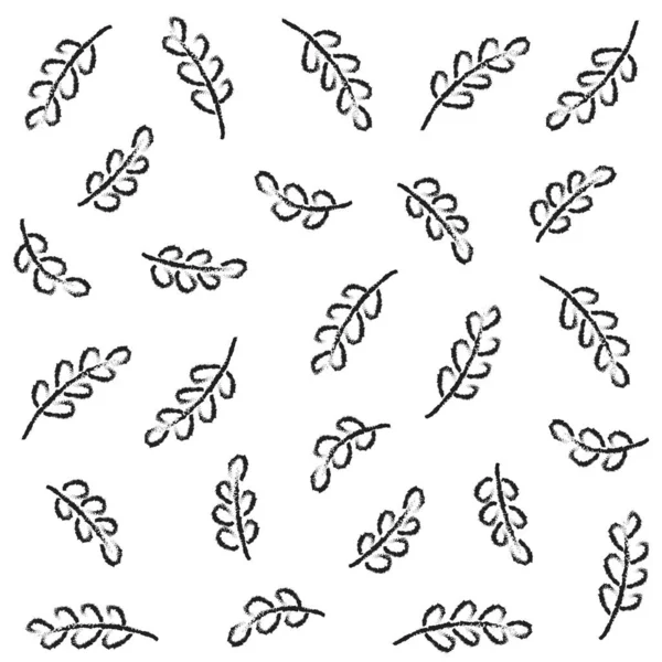 Feuilles Branches Gribouiller Salissant Noir Blanc Graphique Printemps Été Saisonnier — Image vectorielle