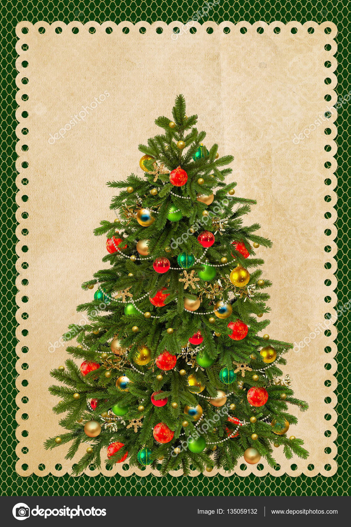 Immagini Natalizie Vittoriane.Christmas Greeting Card With Christmas Tree And Ornaments On A Beautiful Background Stock Photo C Glaz 135059132