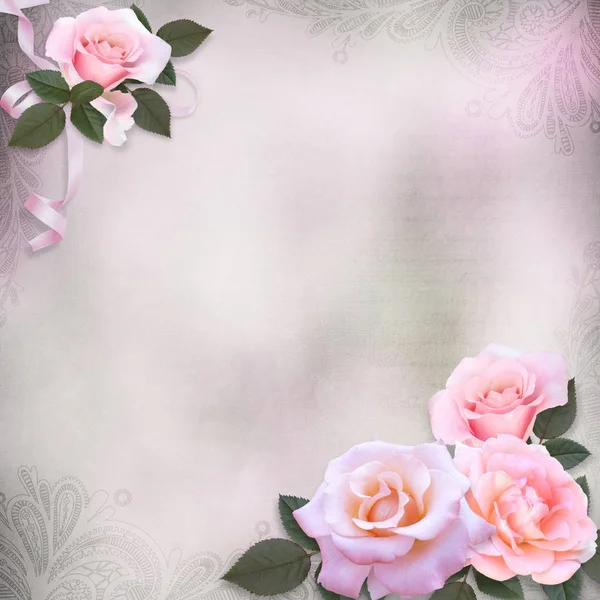 穏やかなロマンチックなヴィンテージ背景にピンクのバラ — ストック写真