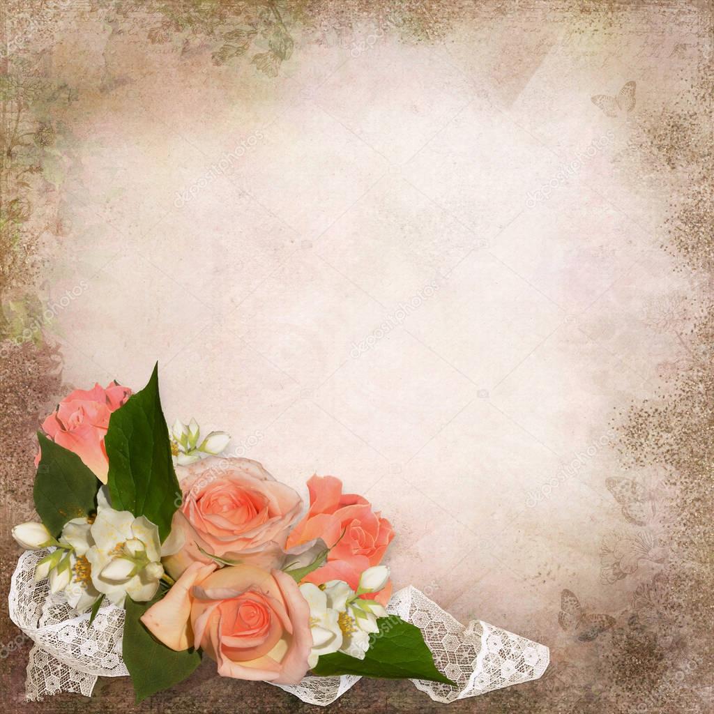 Roses on a vintage background with space for text or photo