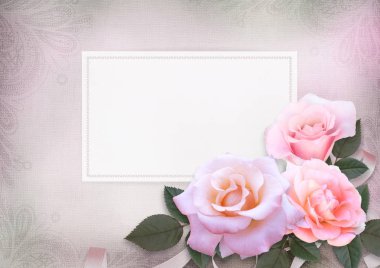 Pembe Gül ve romantik bir antika arka plan üzerinde metin için kart tebrik kartı