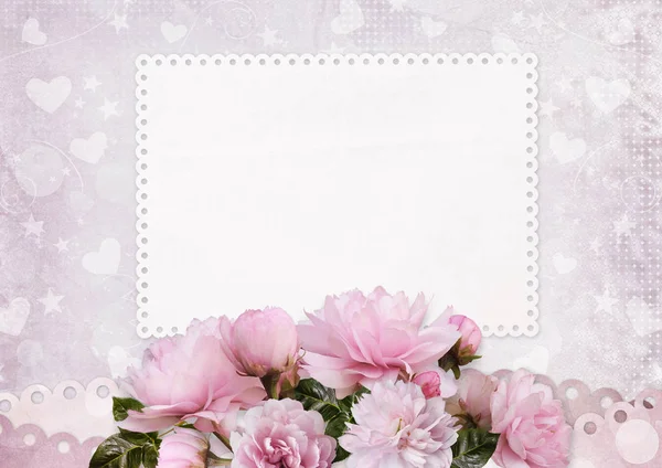 A hely a szöveg és a rózsaszín rózsa üdvözlőlap — Stock Fotó