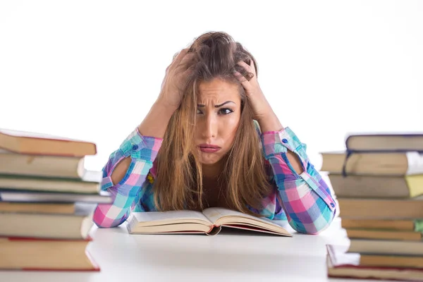 Stressed out student sick of reading and studying — Stock Photo, Image