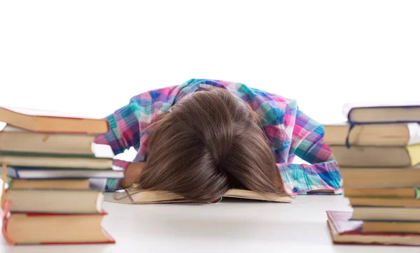 Stressed out student sick of reading and studying — Stock Photo, Image