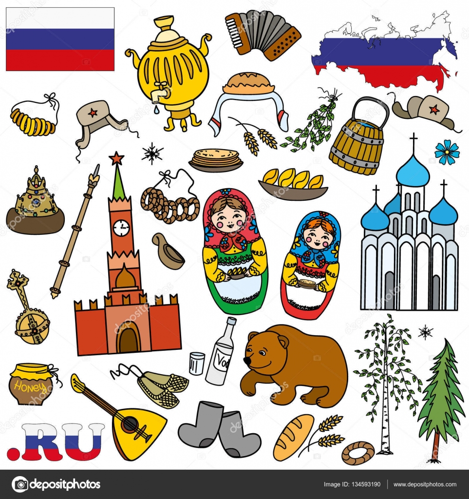 Russian symbols, travel Russia, Russian traditions — Stock Vector © naum100 134593190