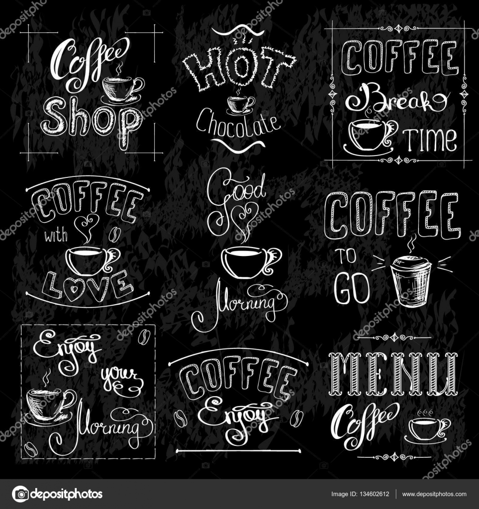 Download Set Of Coffee Labels On Chalkboard — Stock Vector ...