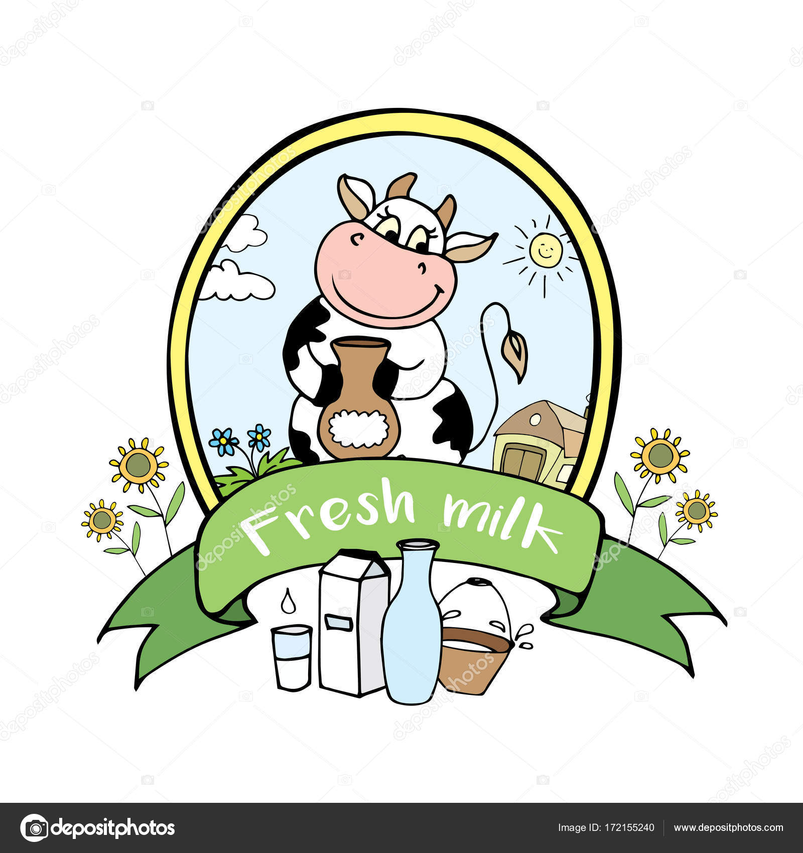 Vache Positif Heureuse Avec Logo Bannière De Drôle De