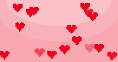 Flying hearts 8-bit. Pixel-art.