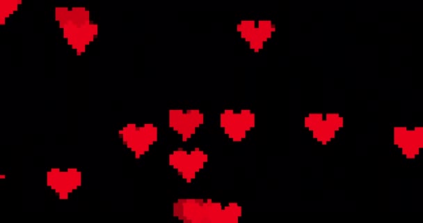 Flying Hearts Bit Pixel Art — Stockvideo