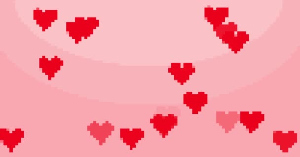 Flying Hearts Bit Pixel Art — Stockvideo